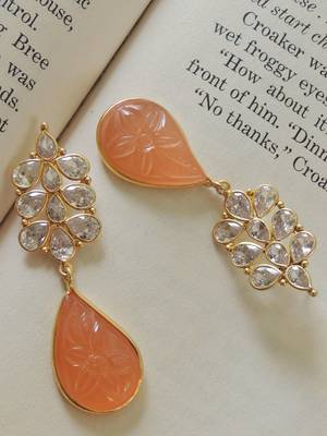 Handcrafted orange craving stone earrings 3
