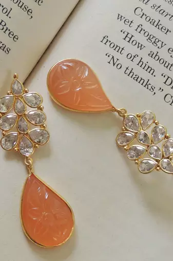 Handcrafted orange craving stone earrings