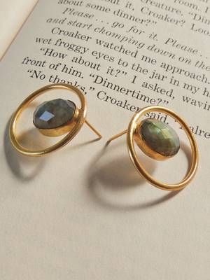 Natural stone gold circle studs 3