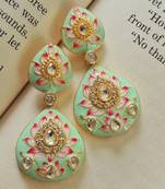 Double paan mint lotus meenakari earrings