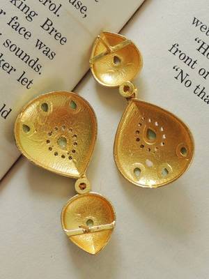 Double paan mint lotus meenakari earrings 3