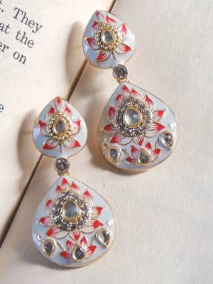 Double paan lotus meenakari earrings 1