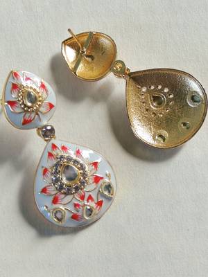 Double paan lotus meenakari earrings 2