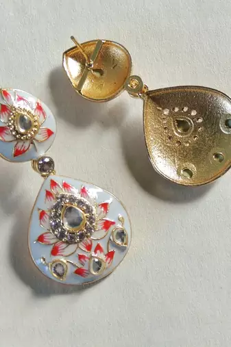 Double paan lotus meenakari earrings