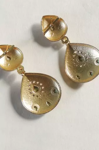 Double paan lotus meenakari earrings