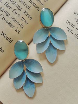 Hand-painted pastel blue leaves studs 1