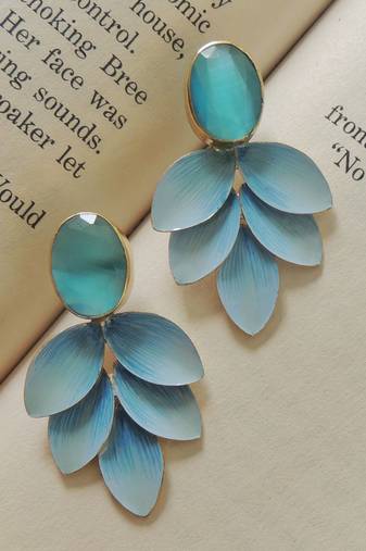 Hand-painted pastel blue leaves studs