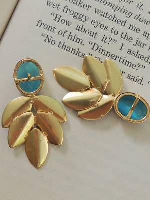 Hand-painted pastel blue leaves studs 3