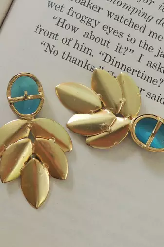 Hand-painted pastel blue leaves studs
