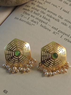 Hexagon gold plated jali studs 1