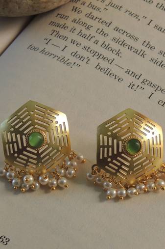 Hexagon gold plated jali studs
