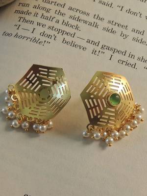 Hexagon gold plated jali studs 2