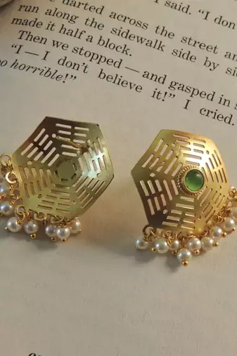 Hexagon gold plated jali studs