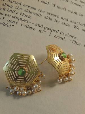 Hexagon gold plated jali studs 3