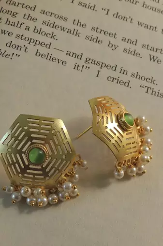 Hexagon gold plated jali studs