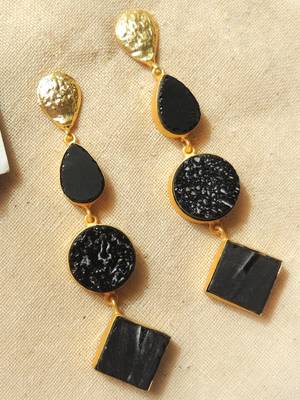 Western tri different shape natural stone earring 1