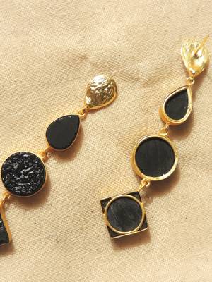 Western tri different shape natural stone earring 2