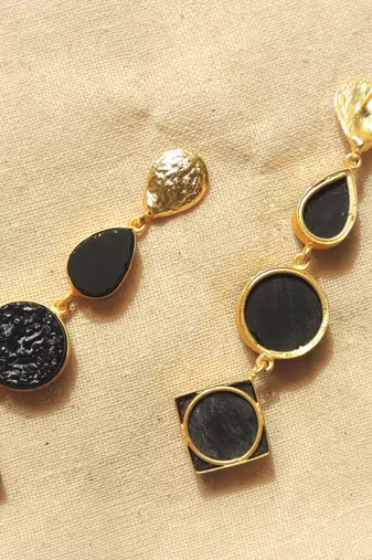 Western tri different shape natural stone earring