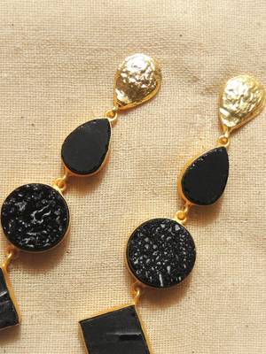 Western tri different shape natural stone earring 3