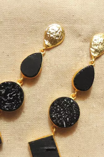 Western tri different shape natural stone earring