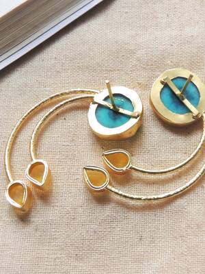 Western natural stone wired earring 3