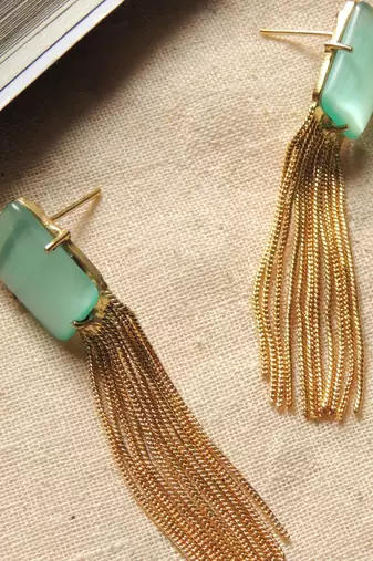 Mint octo gold chain earring