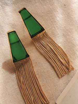Western green transparent chain earring 1