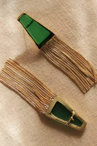 Western green transparent chain earring