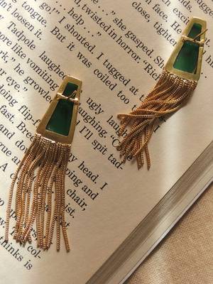 Western green transparent chain earring 3