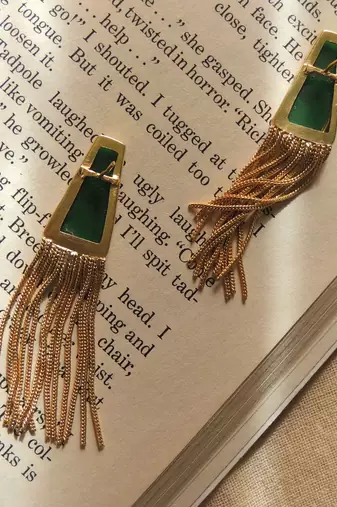 Western green transparent chain earring