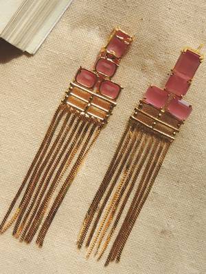Stylish pink gold plated chain earring 2