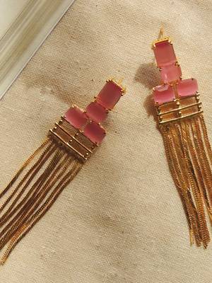 Stylish pink gold plated chain earring 3