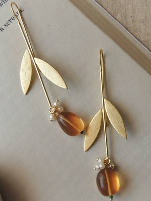 Western u-hook leaf earring - champagne 3