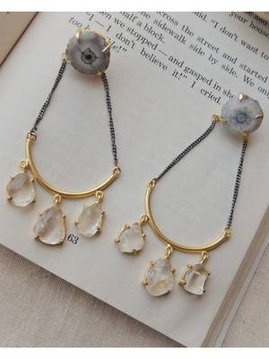 Dual plated western natural stone statement earring 1