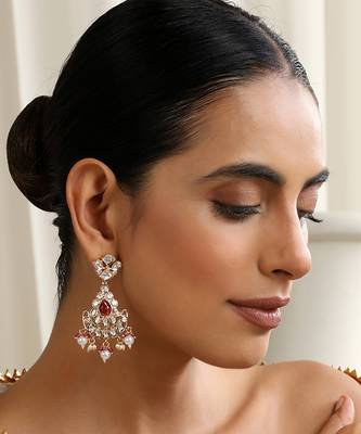 Red polki chandbali earrings 1