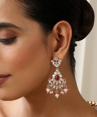 Red polki chandbali earrings 2