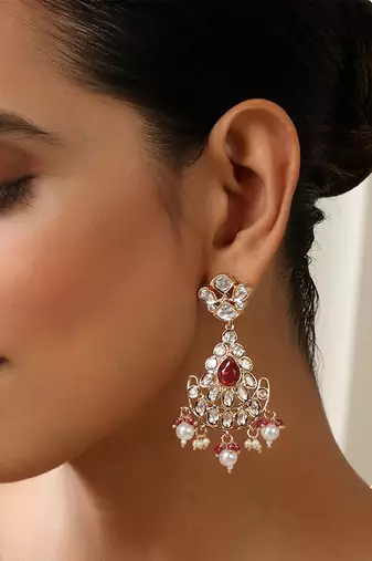 Red polki chandbali earrings