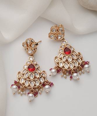 Red polki chandbali earrings 3