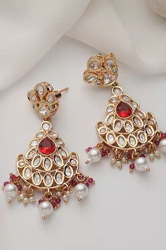 Red polki chandbali earrings