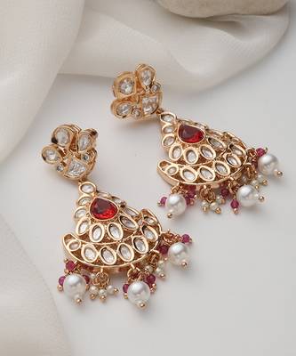Red polki chandbali earrings 4