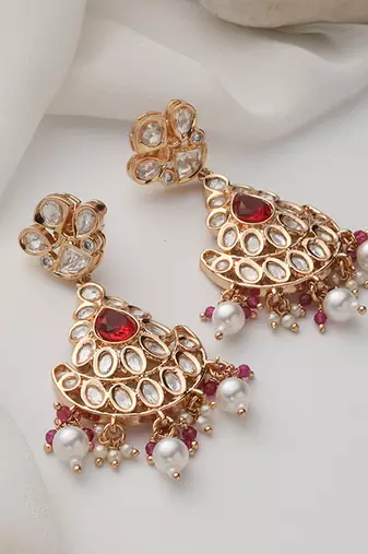 Red polki chandbali earrings