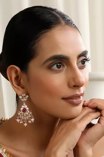 Red polki chandbali earrings