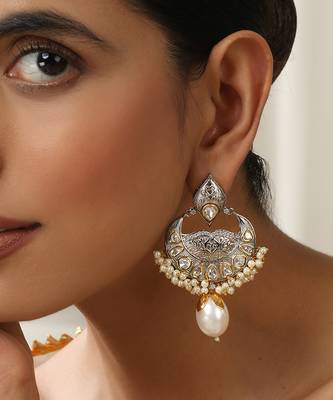 Silver polki chandbali earrings 1