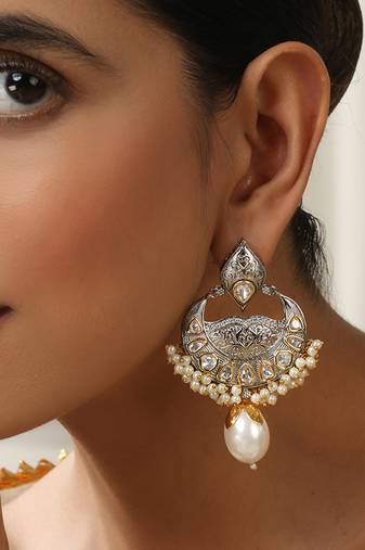 Silver polki chandbali earrings
