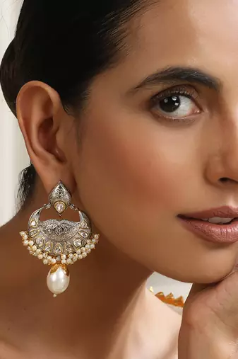 Silver polki chandbali earrings