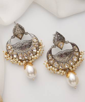 Silver polki chandbali earrings 3