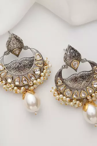 Silver polki chandbali earrings