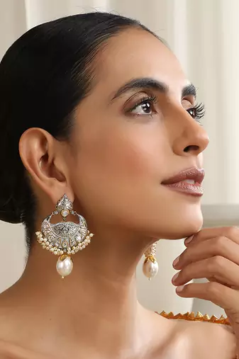 Silver polki chandbali earrings
