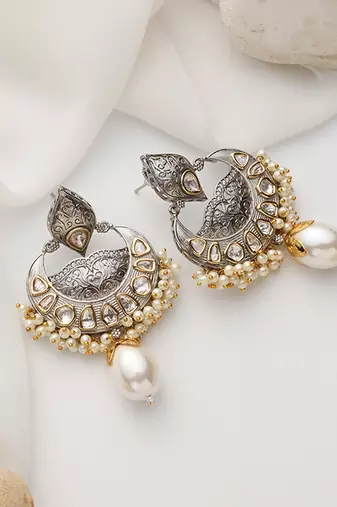 Silver polki chandbali earrings