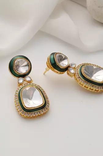 Green polki dangler earrings